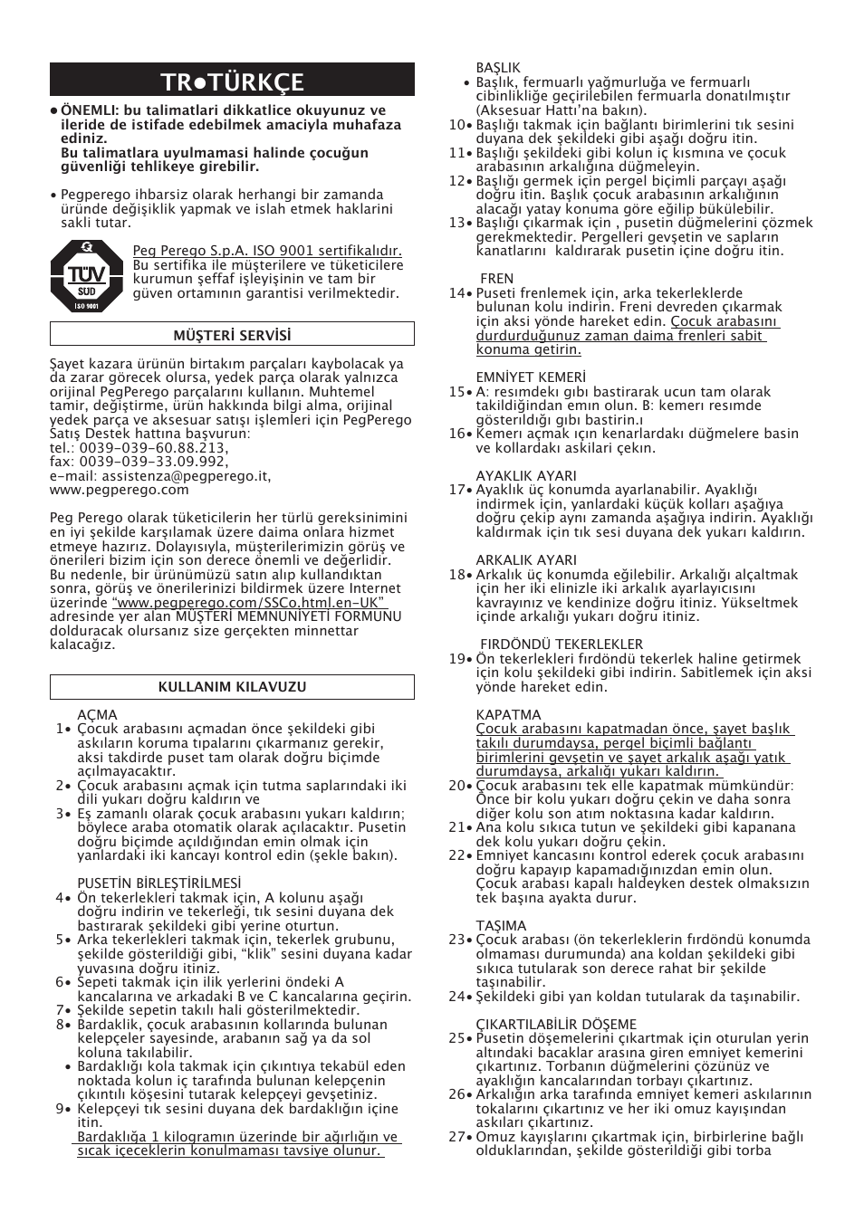 Tr•türkçe | Peg-Perego Pliko X-Lite User Manual | Page 42 / 48