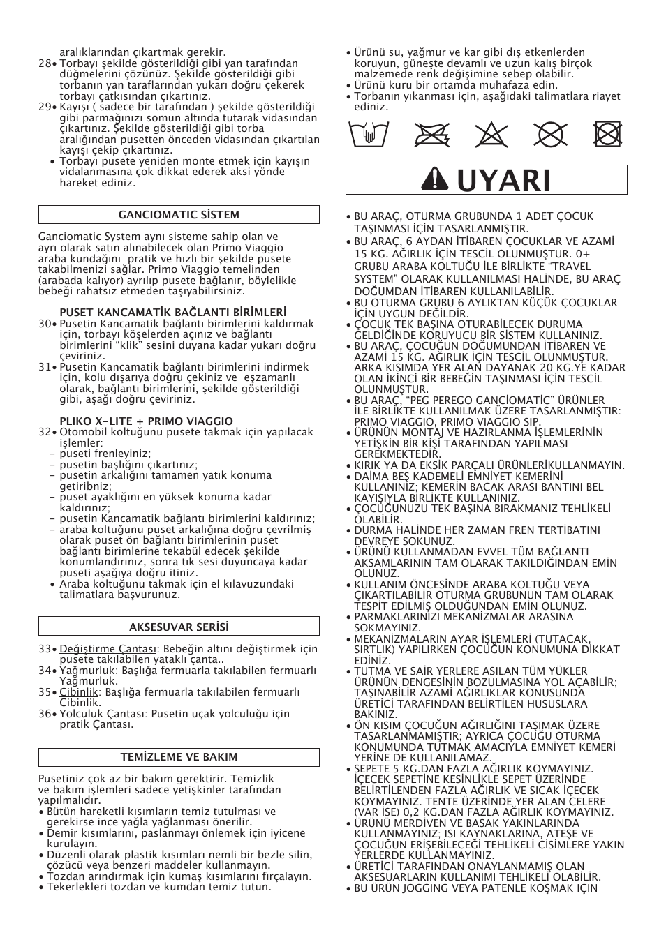 Uyari | Peg-Perego Pliko X-Lite User Manual | Page 43 / 48