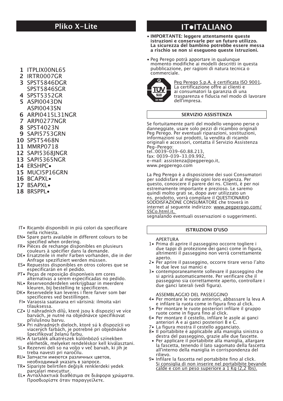 It•italiano, Pliko x-lite | Peg-Perego Pliko X-Lite User Manual | Page 9 / 48