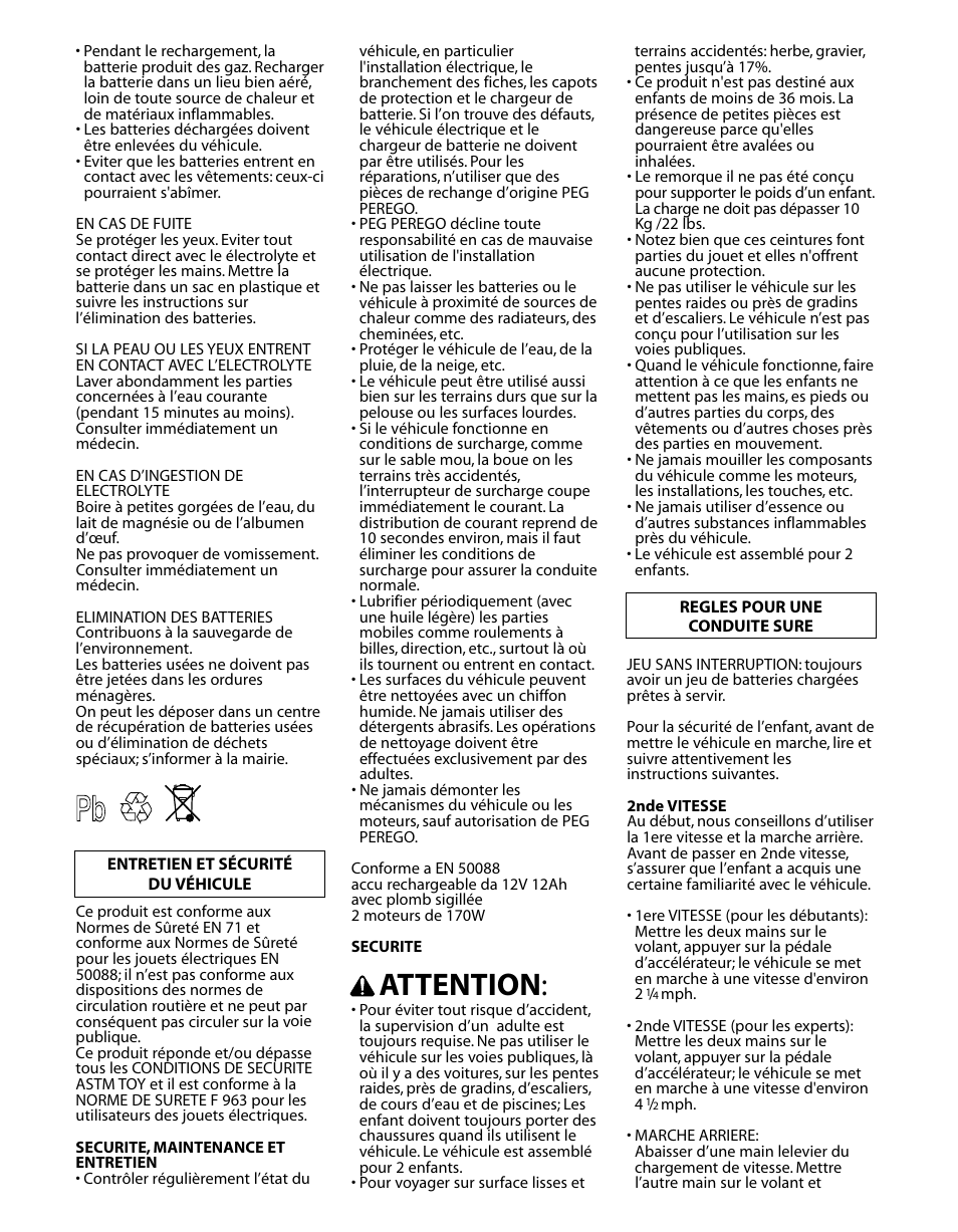 Attention | Peg-Perego GATOR HPX SE IGOD0051 User Manual | Page 15 / 20