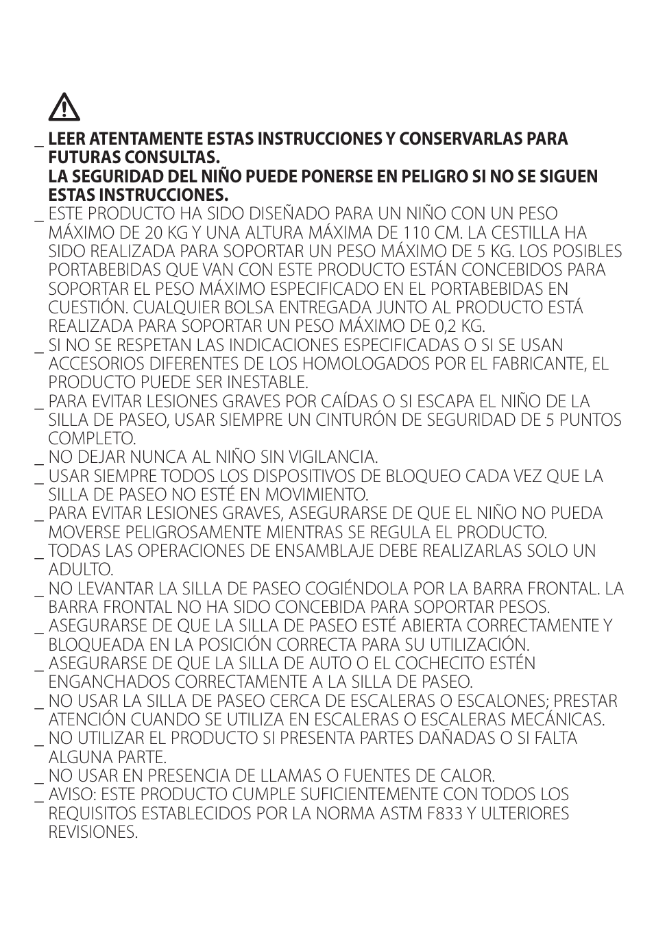 Es_español, Advertencia | Peg-Perego Aria OH FINA0703 User Manual | Page 15 / 24