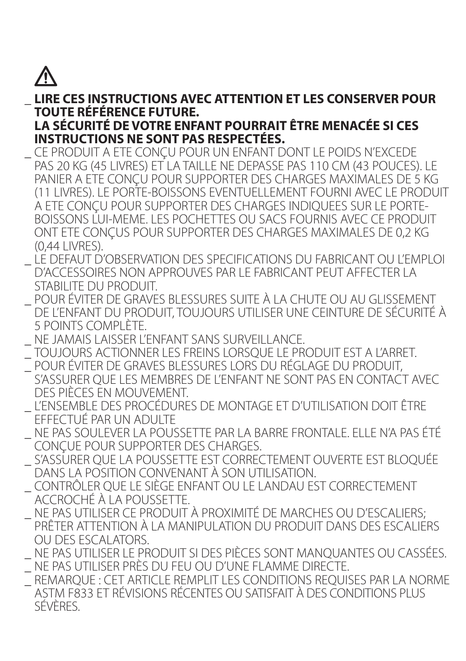 Fr_français, Avertissement | Peg-Perego Aria OH FINA0703 User Manual | Page 19 / 24