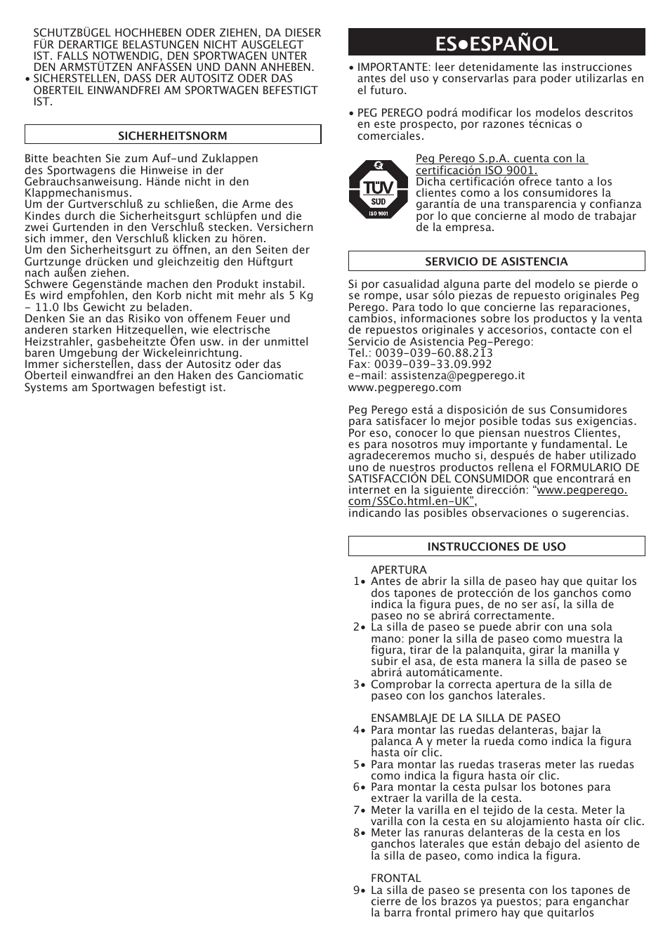 Es•español | Peg-Perego A3 User Manual | Page 24 / 52