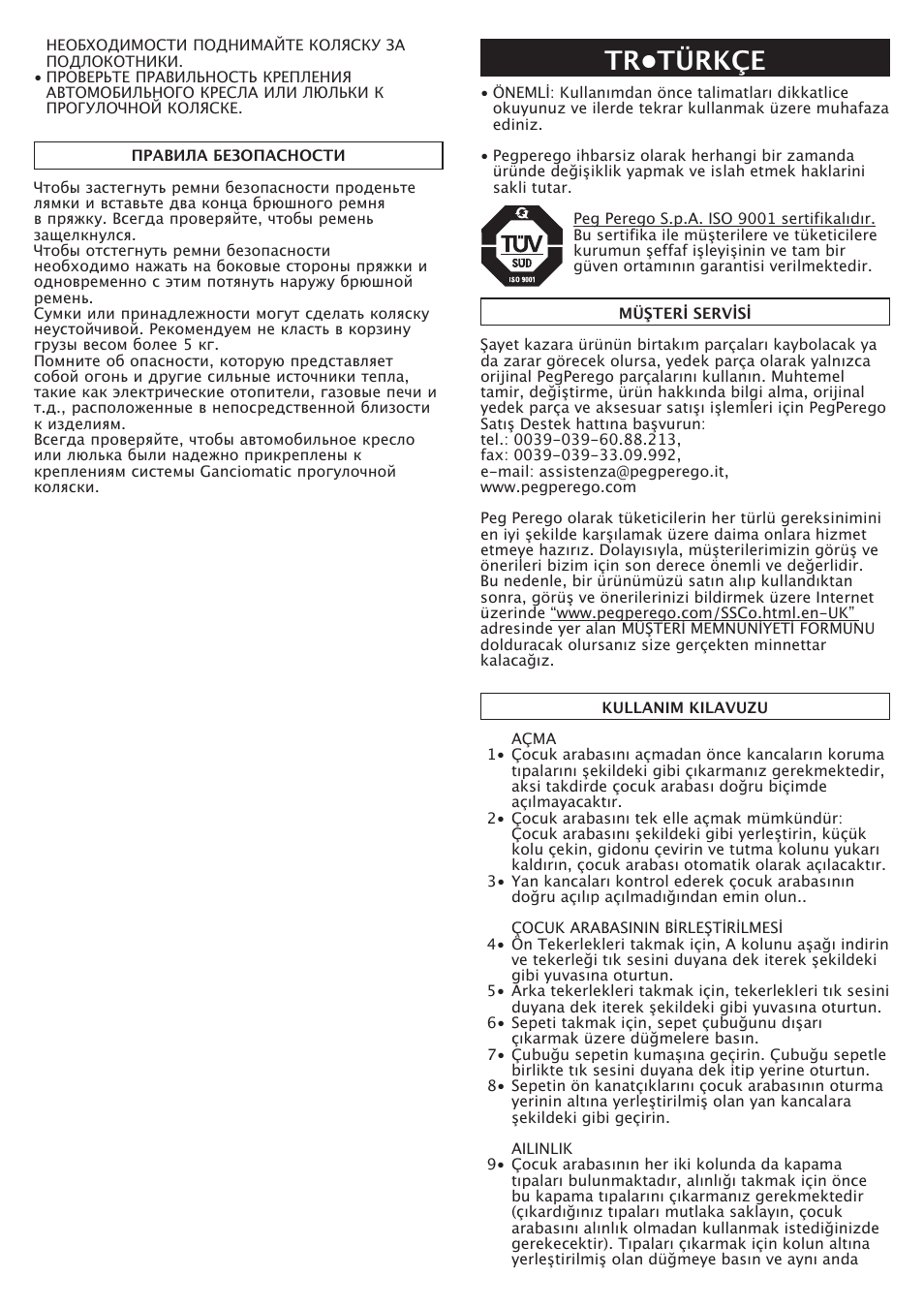 Tr•türkçe | Peg-Perego A3 User Manual | Page 43 / 52