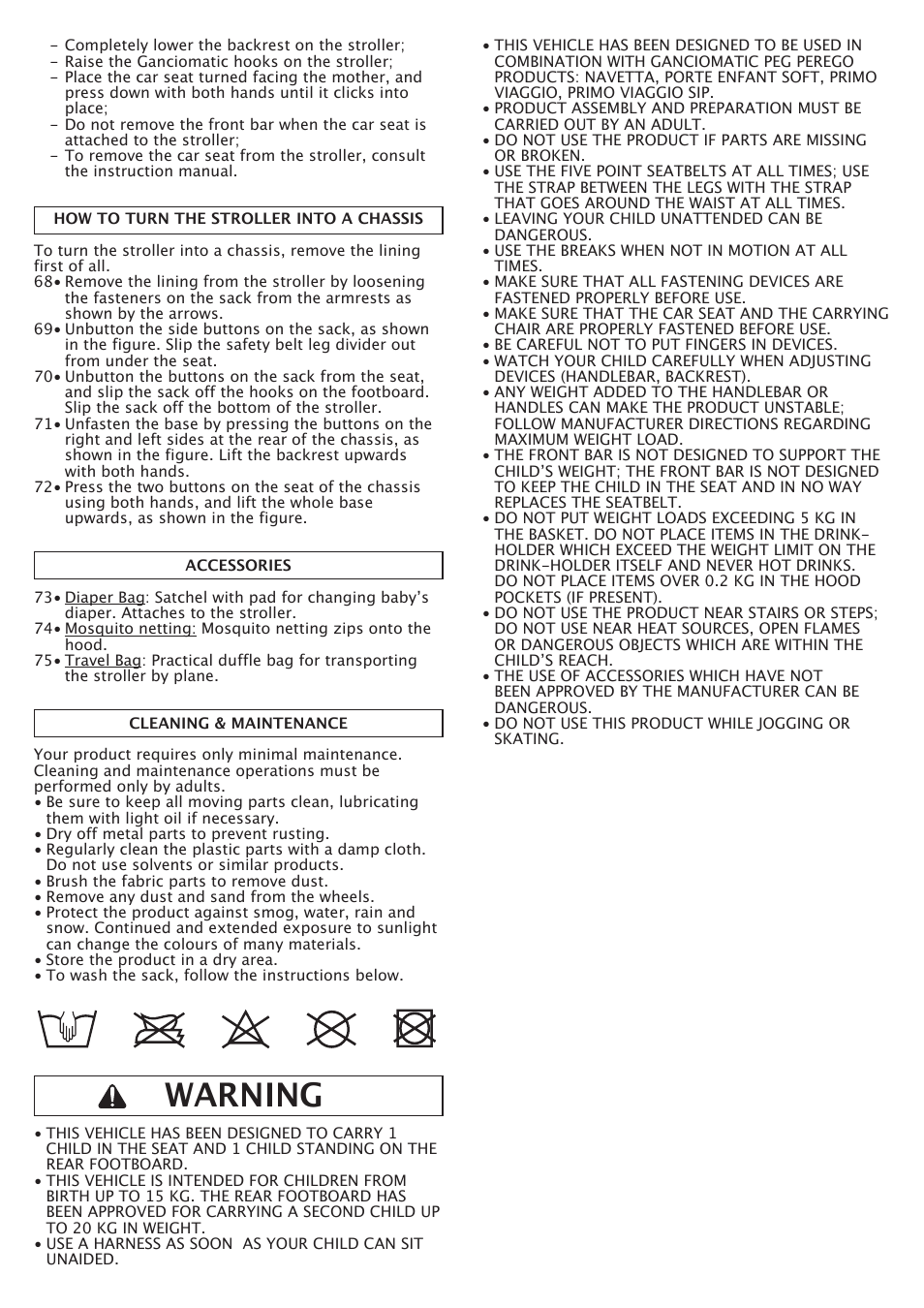 Warning | Peg-Perego Pliko P3 Naked User Manual | Page 24 / 80