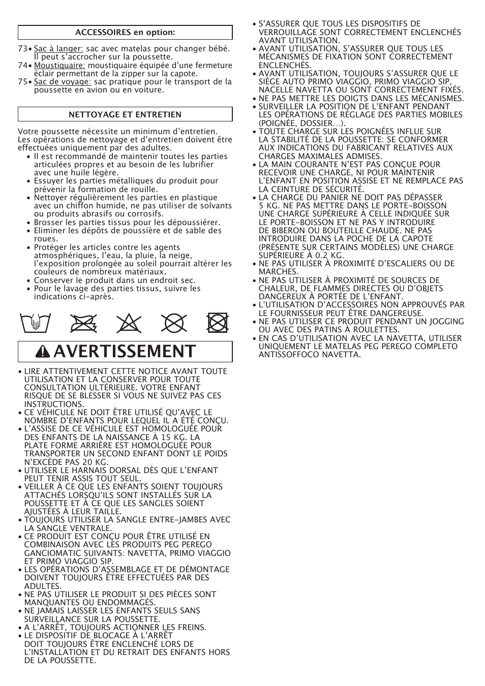 Avertissement | Peg-Perego Pliko P3 Naked User Manual | Page 28 / 80