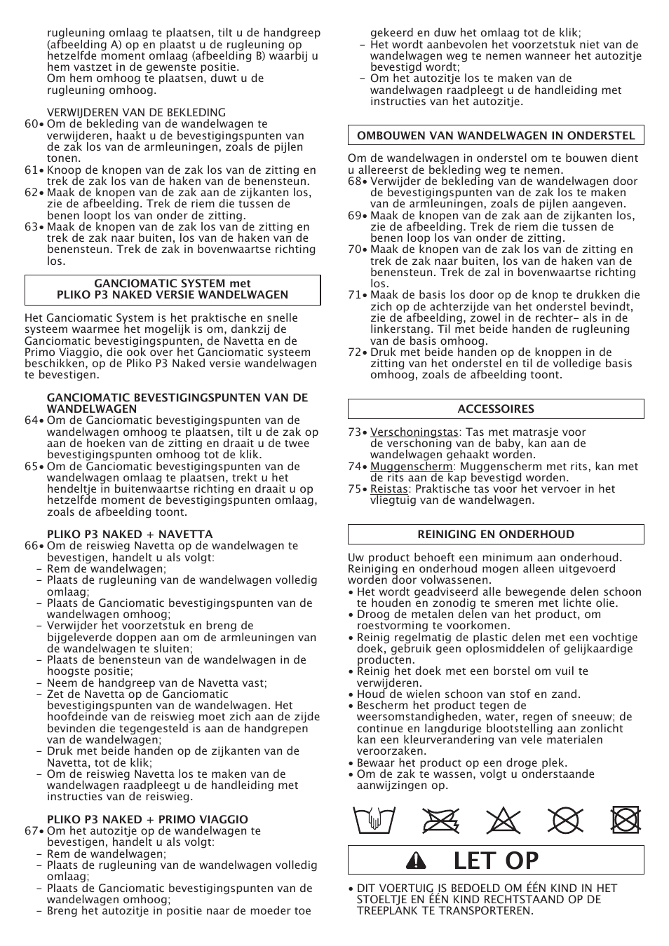 Let op | Peg-Perego Pliko P3 Naked User Manual | Page 43 / 80