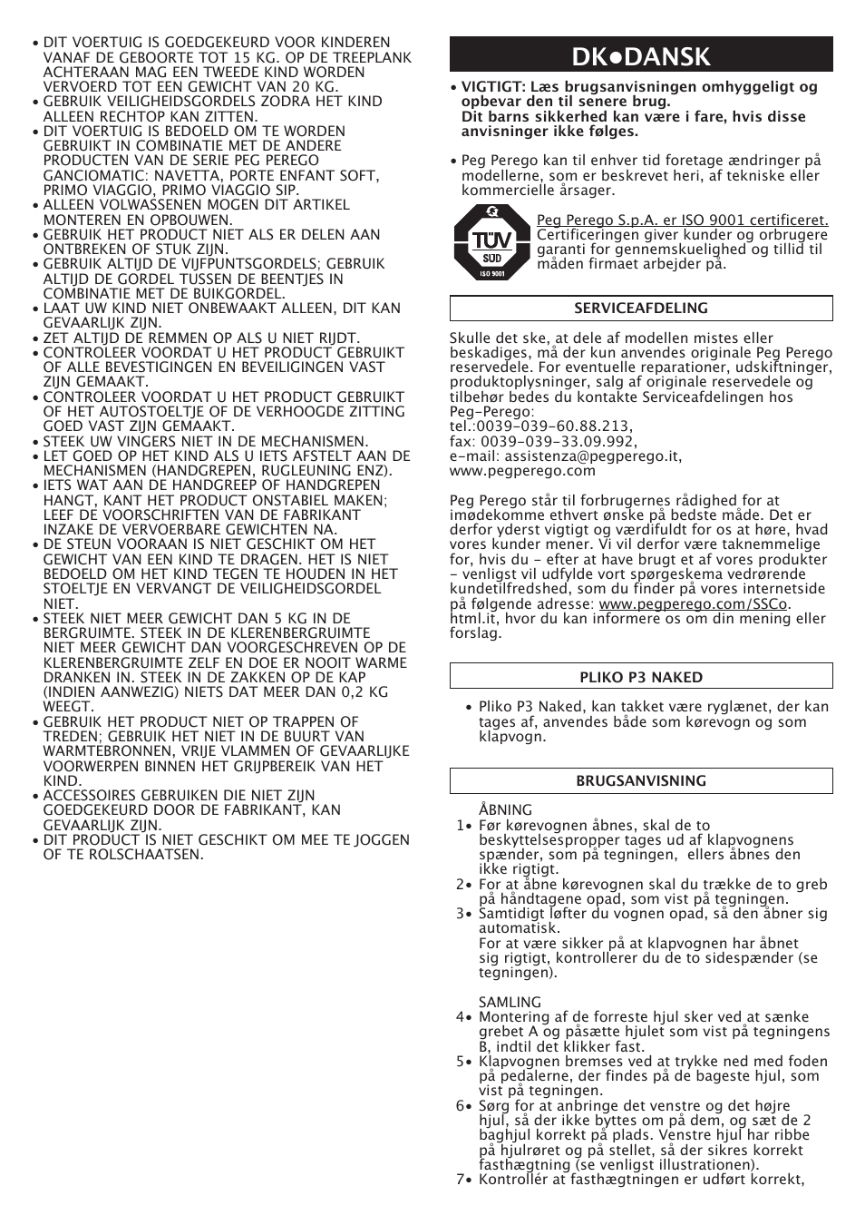 Dk•dansk | Peg-Perego Pliko P3 Naked User Manual | Page 44 / 80