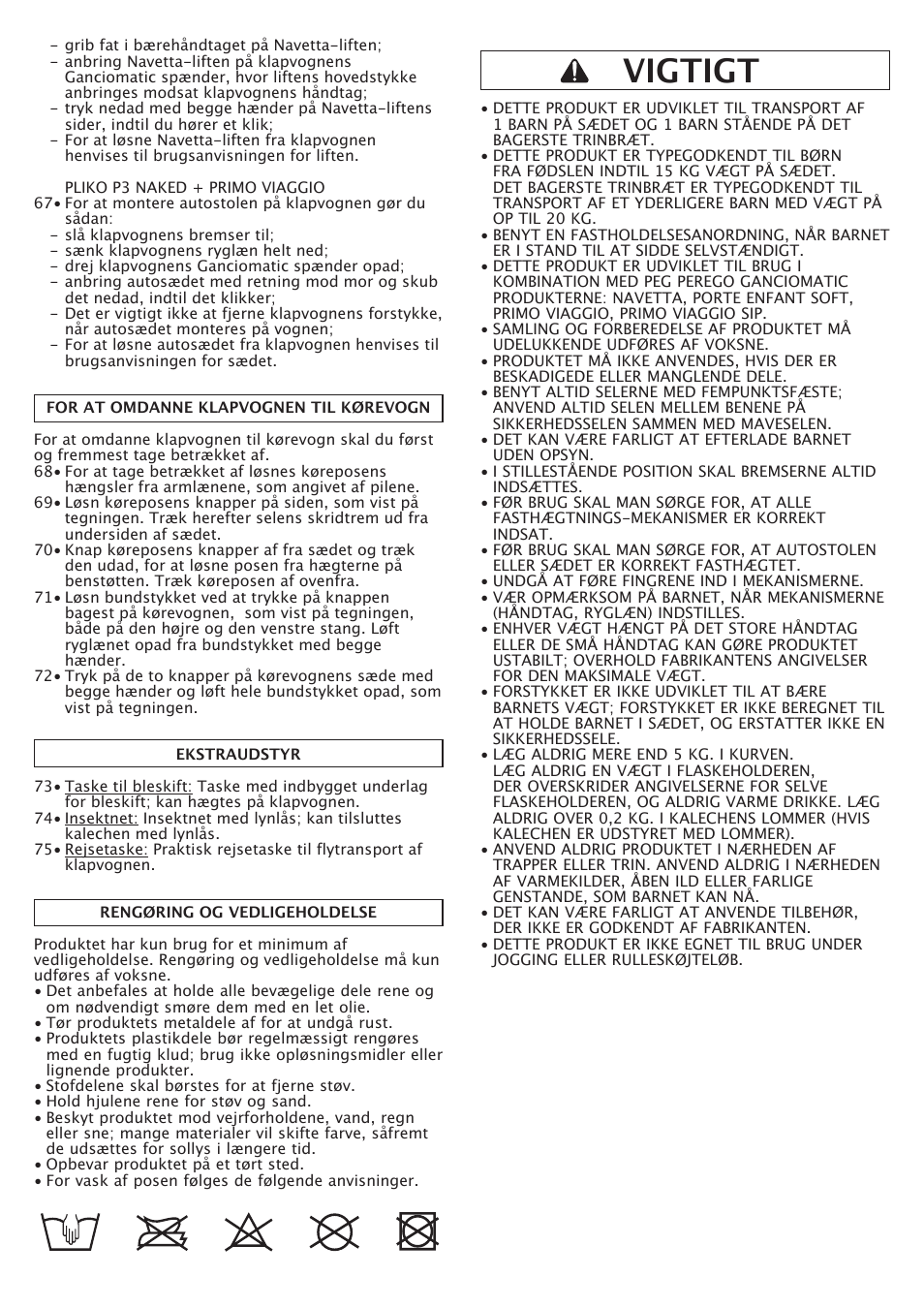 Vigtigt | Peg-Perego Pliko P3 Naked User Manual | Page 47 / 80