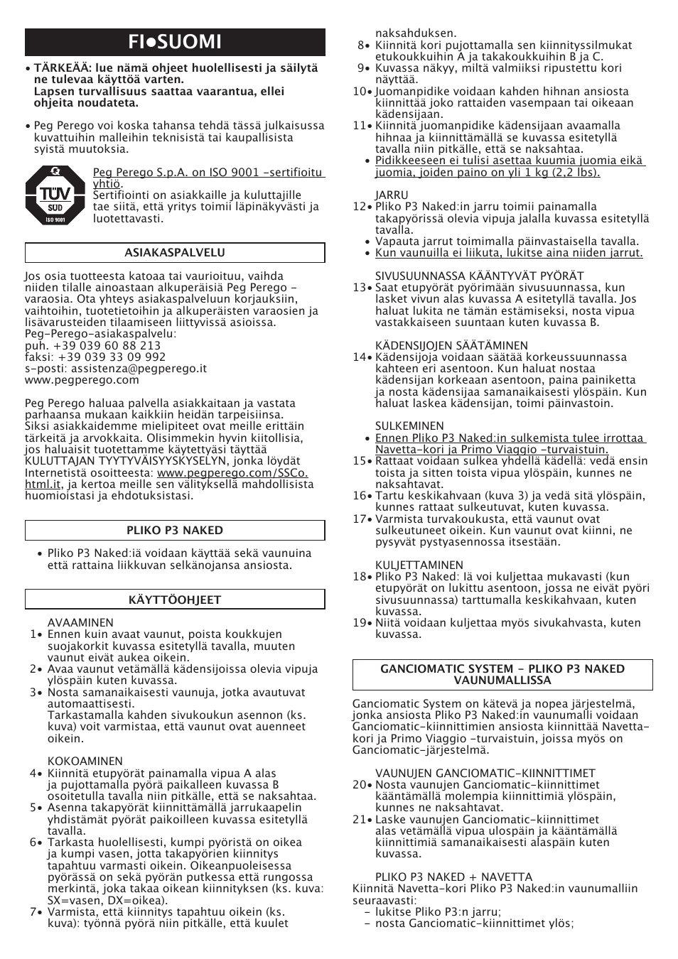 Fi•suomi | Peg-Perego Pliko P3 Naked User Manual | Page 48 / 80