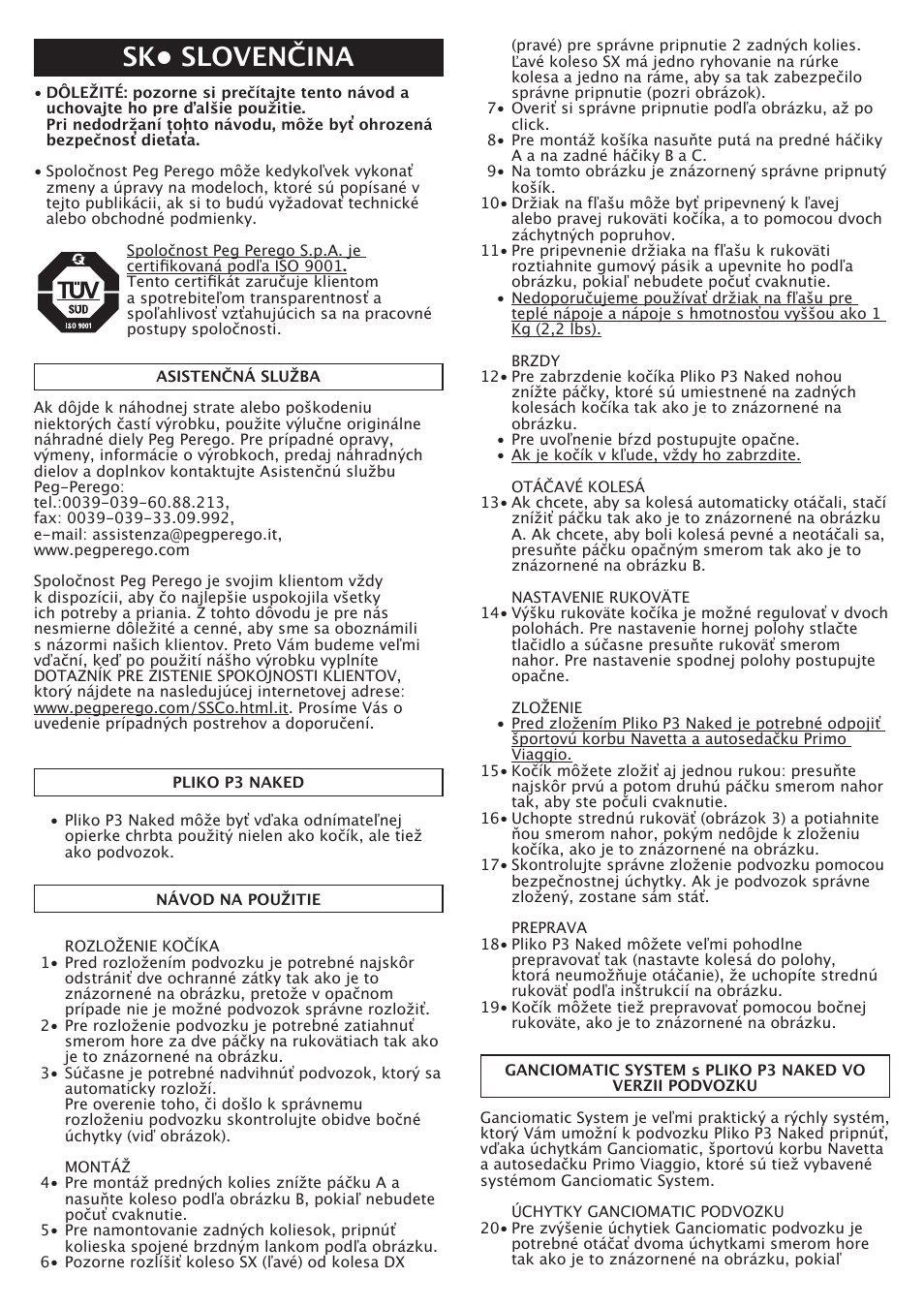 Sk• slovenčina | Peg-Perego Pliko P3 Naked User Manual | Page 55 / 80