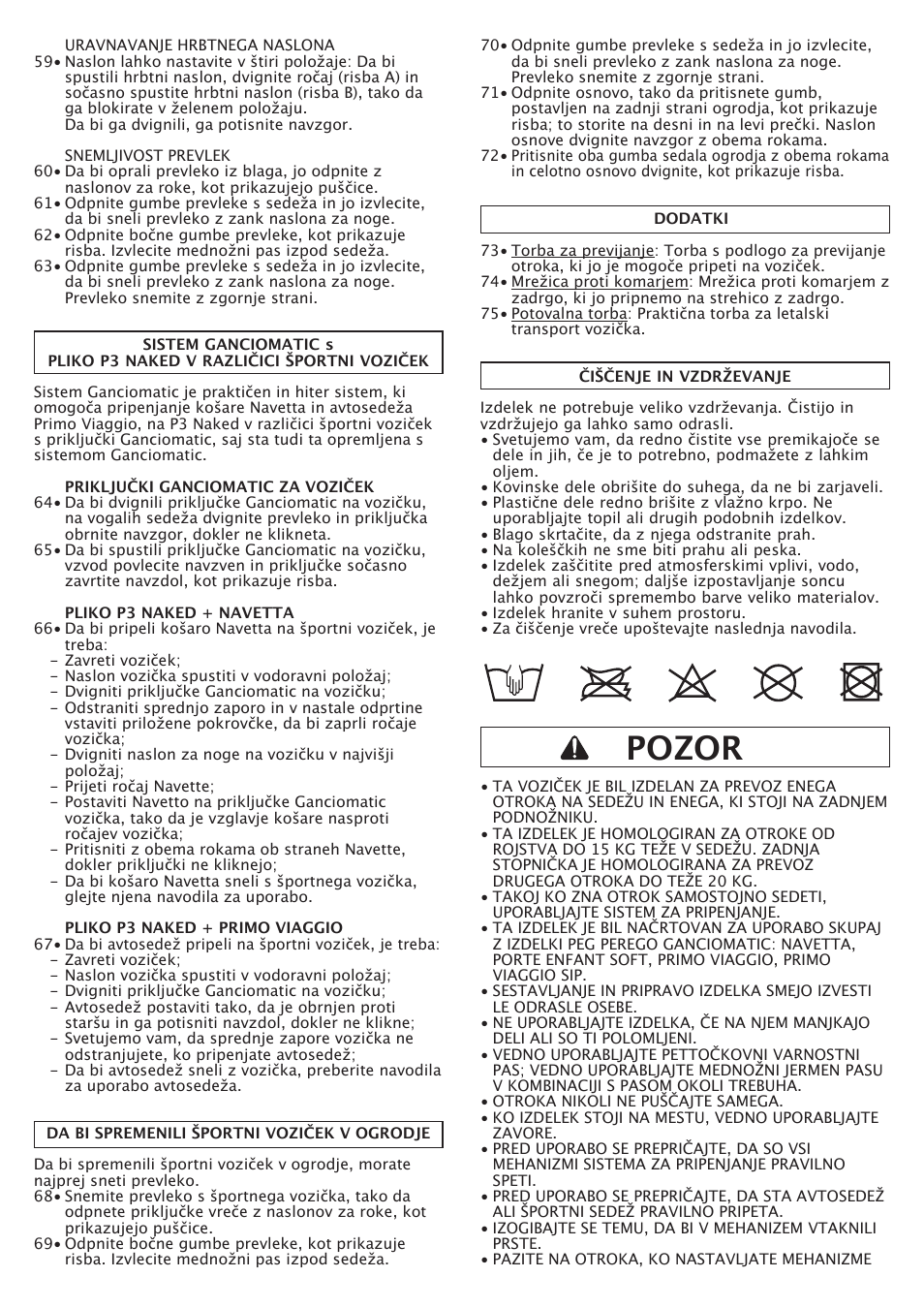 Pozor | Peg-Perego Pliko P3 Naked User Manual | Page 65 / 80