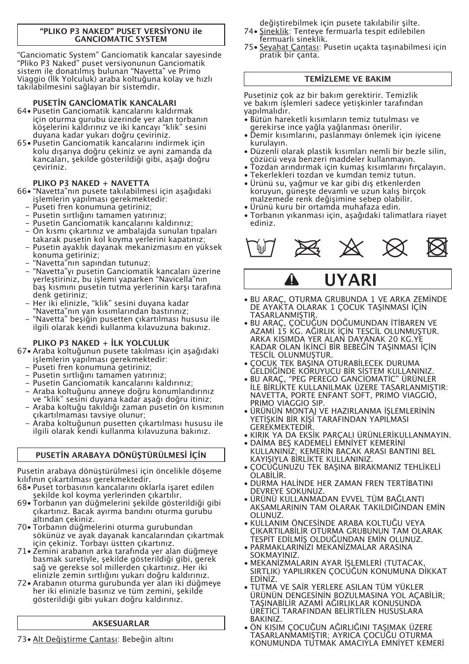 Uyari | Peg-Perego Pliko P3 Naked User Manual | Page 73 / 80