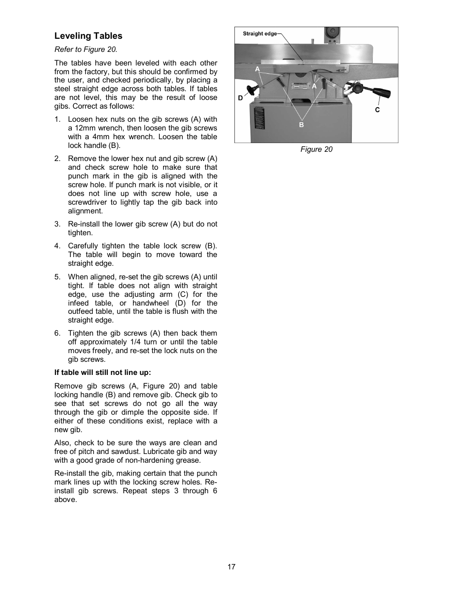 Leveling tables | Powermatic 60HH User Manual | Page 17 / 44