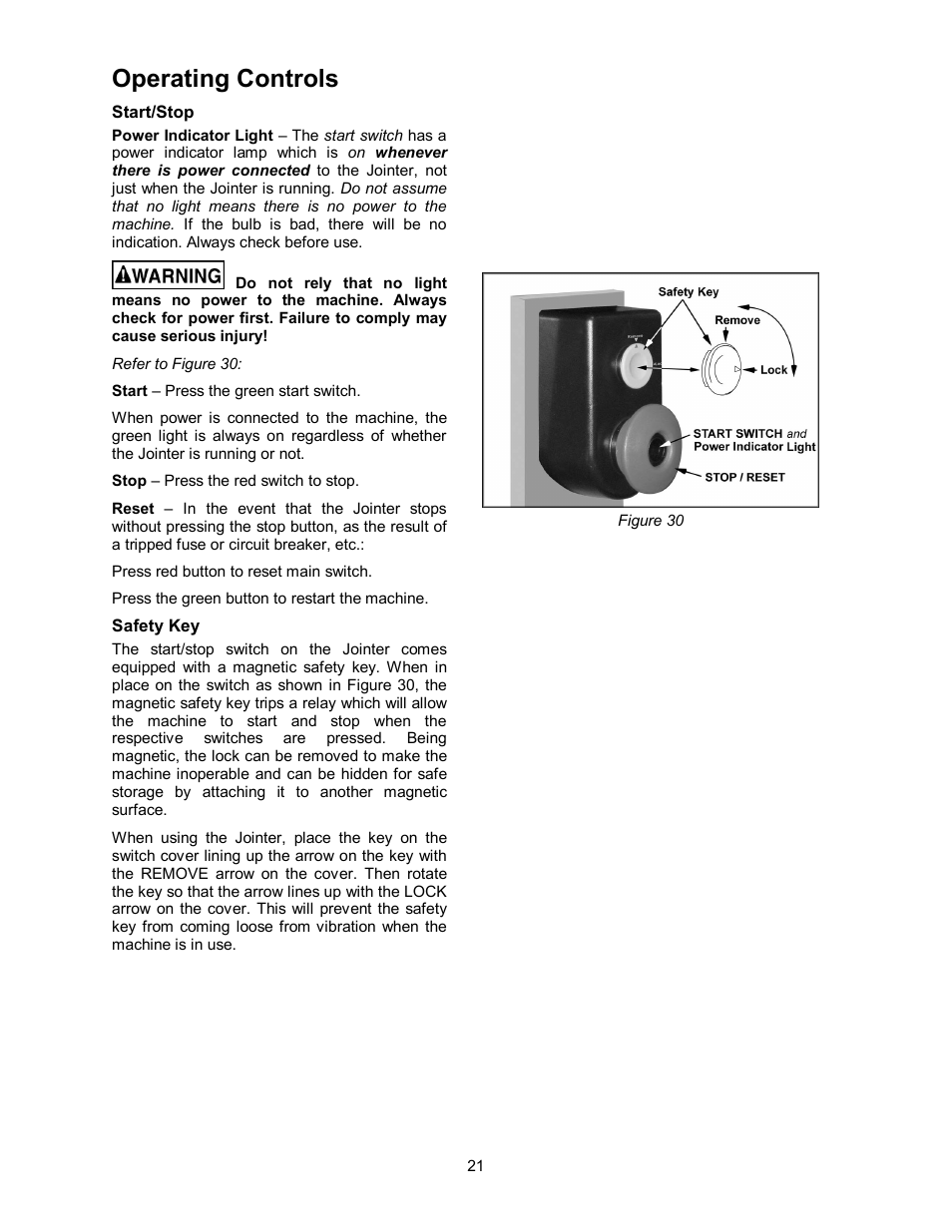Operating controls | Powermatic 60HH User Manual | Page 21 / 44