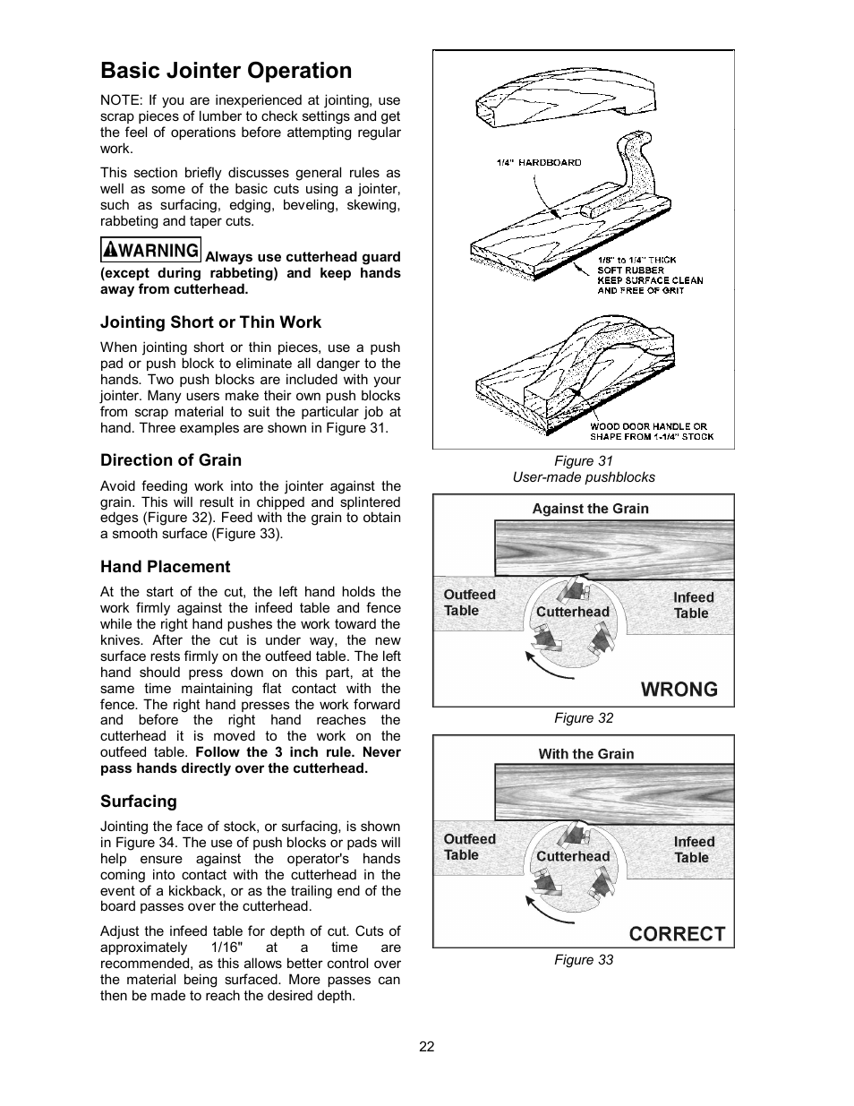 Basic jointer operation | Powermatic 60HH User Manual | Page 22 / 44