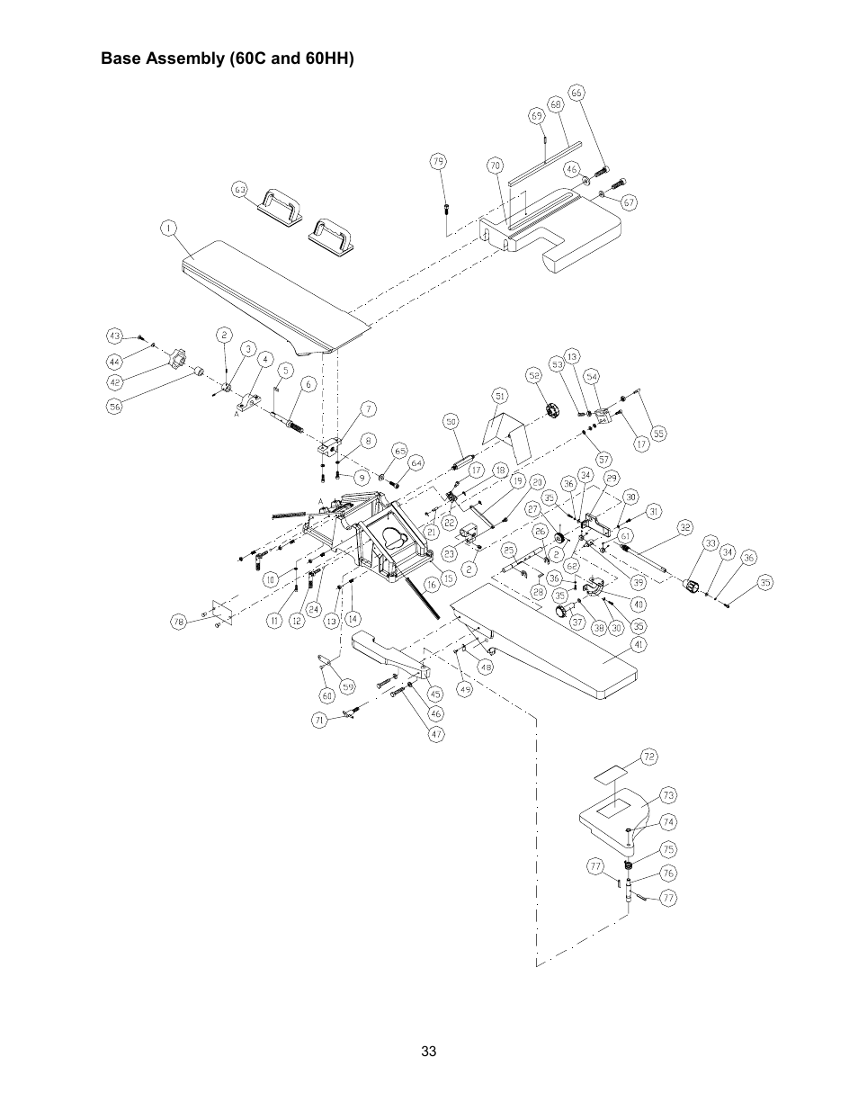 Base assembly (60c and 60hh) | Powermatic 60HH User Manual | Page 33 / 44