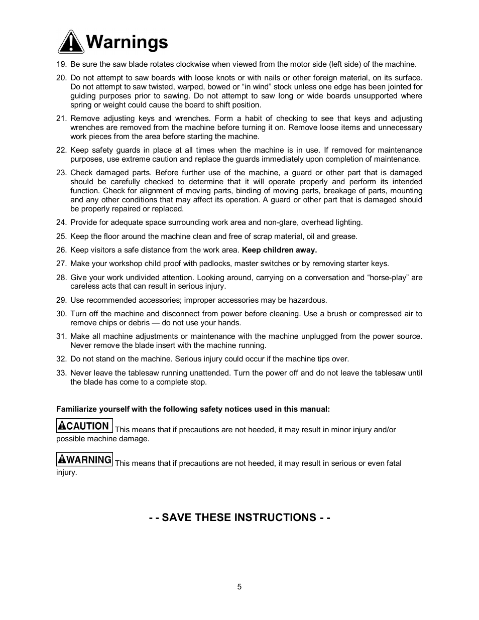 Save these instructions | Powermatic 64A User Manual | Page 5 / 36