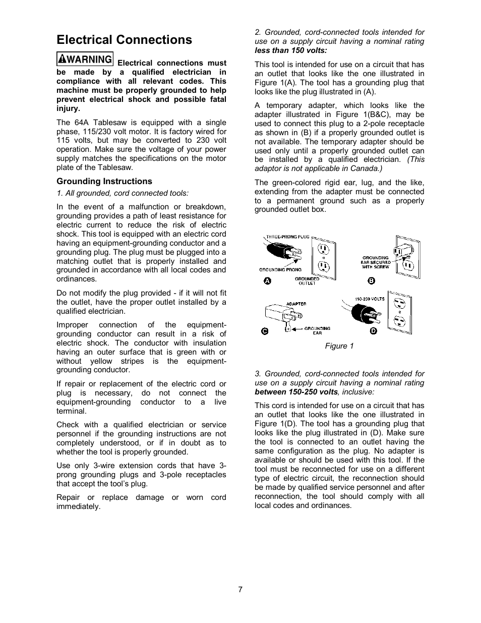 Electrical connections | Powermatic 64A User Manual | Page 7 / 36