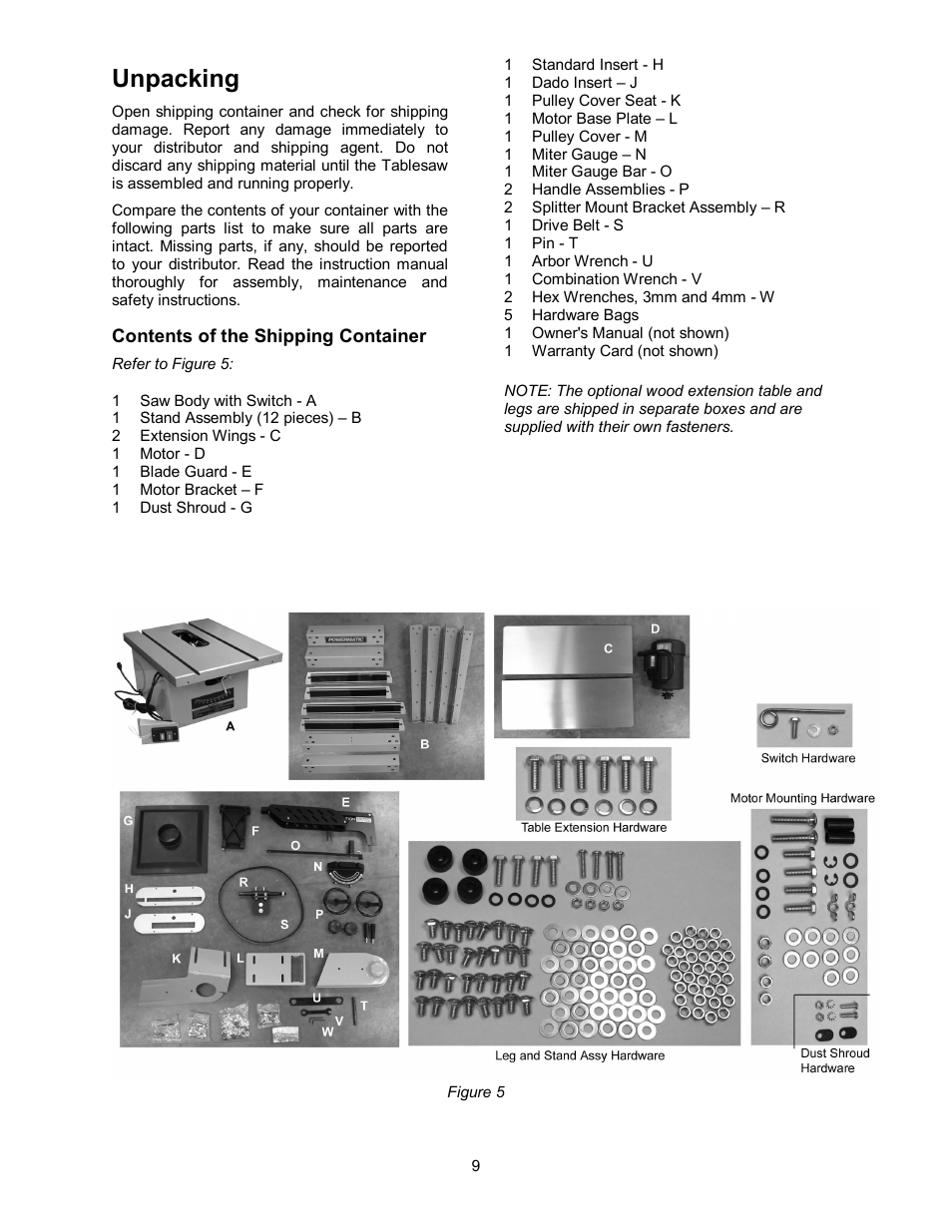 Unpacking | Powermatic 64A User Manual | Page 9 / 36