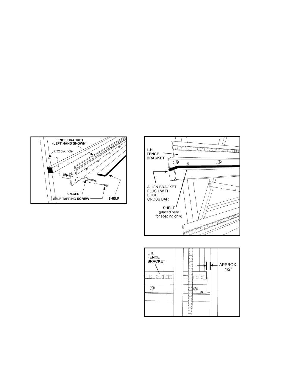 Short panel fence (optional accessory), Installation of short panel fence | Powermatic 511 User Manual | Page 32 / 36
