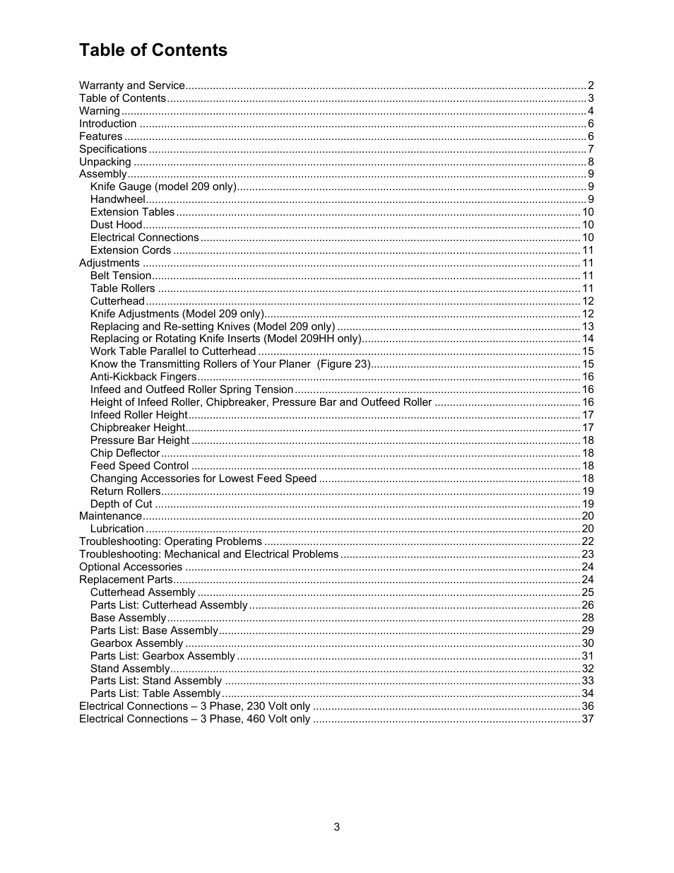 Powermatic 209 User Manual | Page 3 / 40