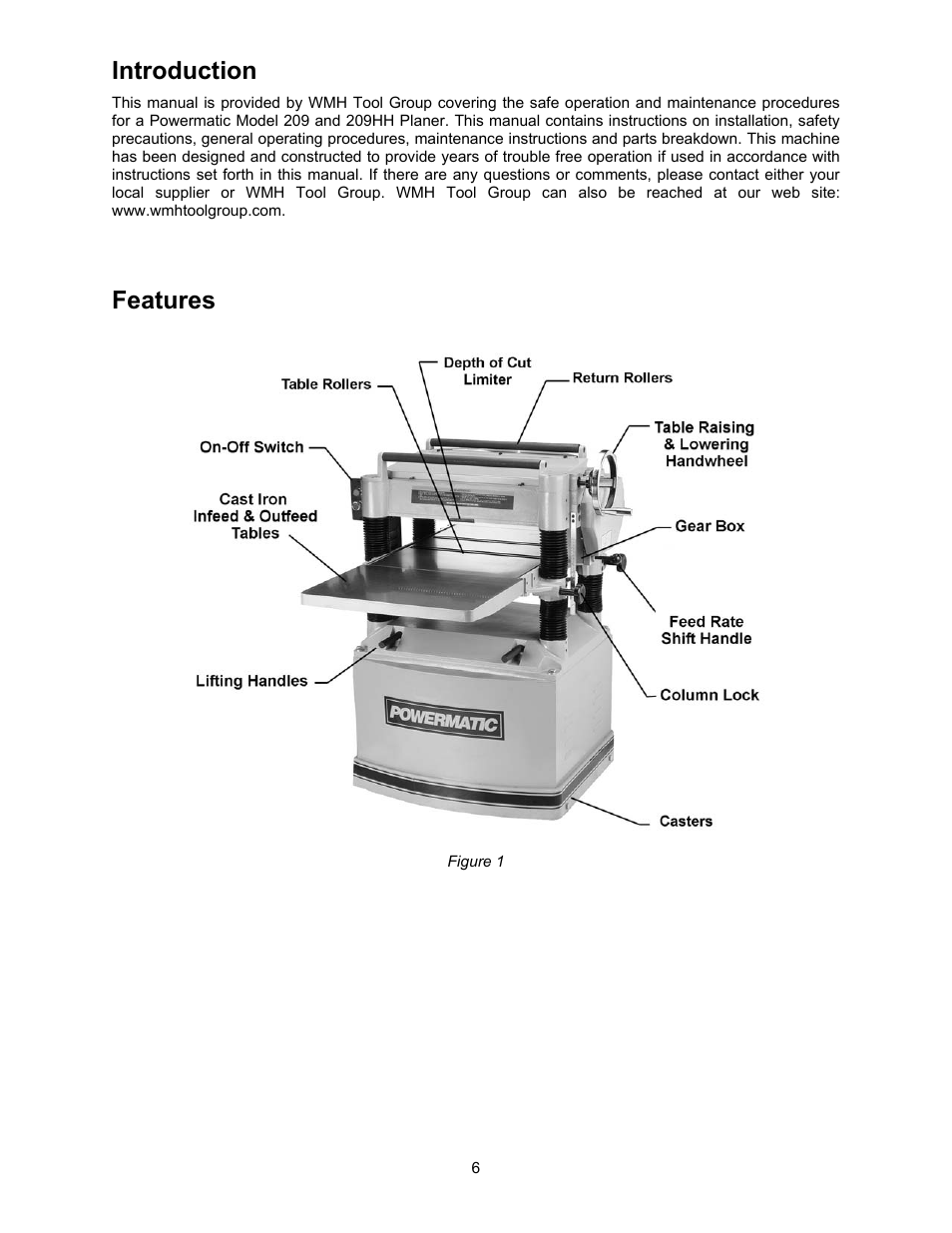 Introduction, Features | Powermatic 209 User Manual | Page 6 / 40