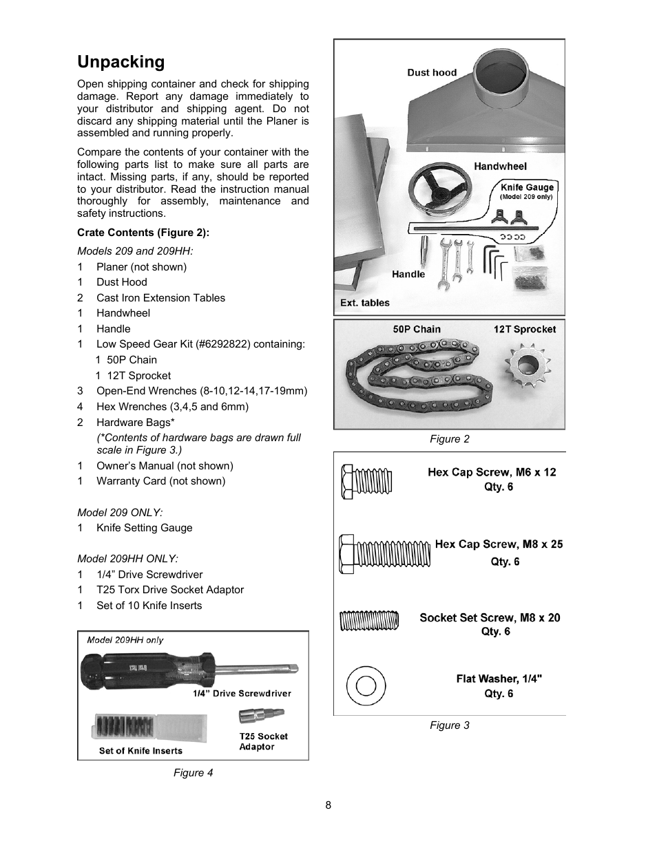 Unpacking | Powermatic 209 User Manual | Page 8 / 40