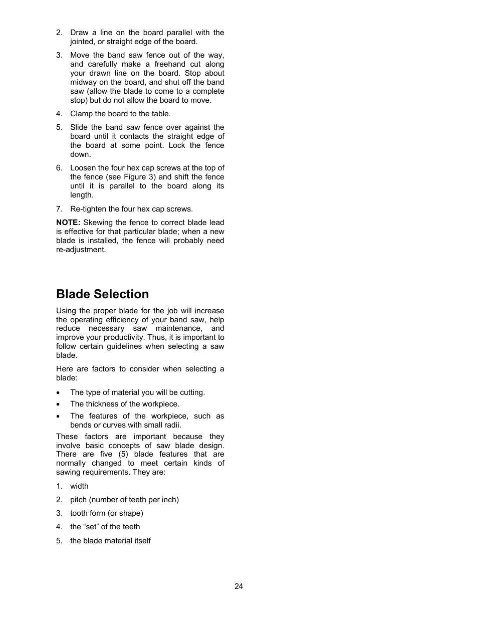 Blade selection | Powermatic 2013 User Manual | Page 24 / 60