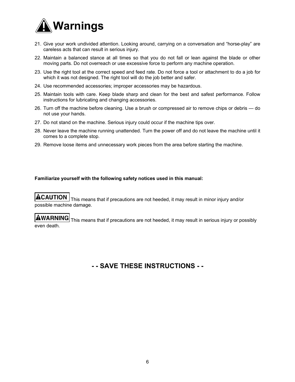 Save these instructions | Powermatic 2013 User Manual | Page 6 / 60