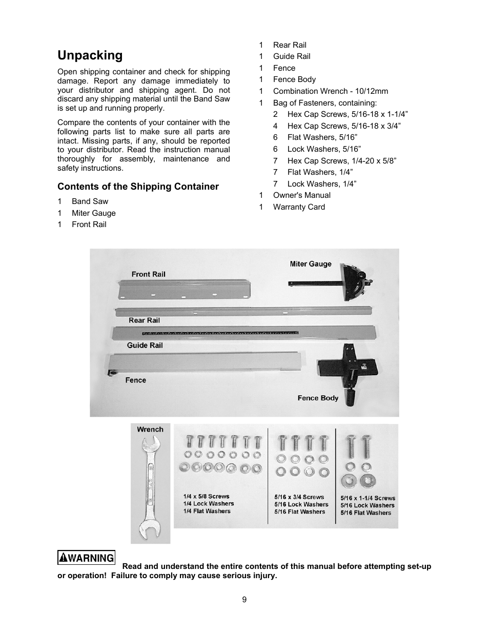 Unpacking | Powermatic 2013 User Manual | Page 9 / 60