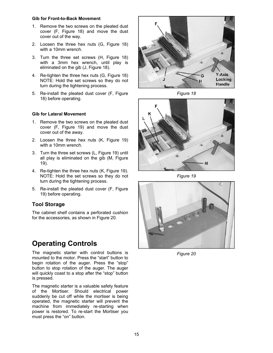 Tool storage, Operating controls | Powermatic 720HD User Manual | Page 15 / 24