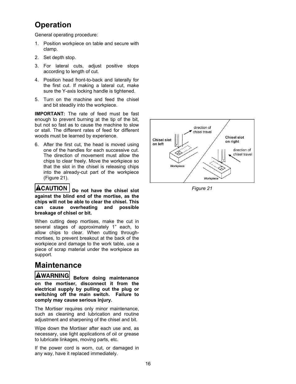Operation, Maintenance | Powermatic 720HD User Manual | Page 16 / 24