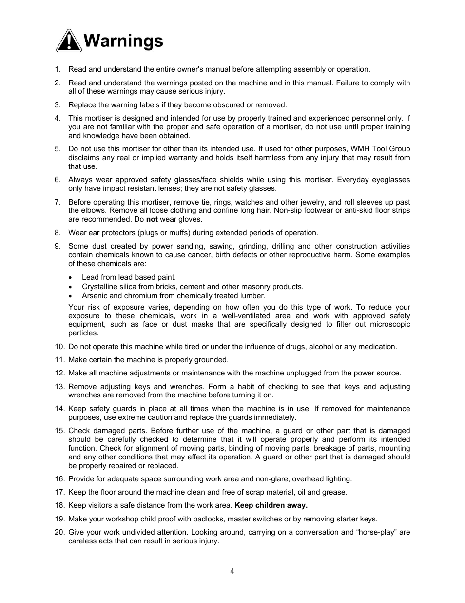 Warnings | Powermatic 720HD User Manual | Page 4 / 24