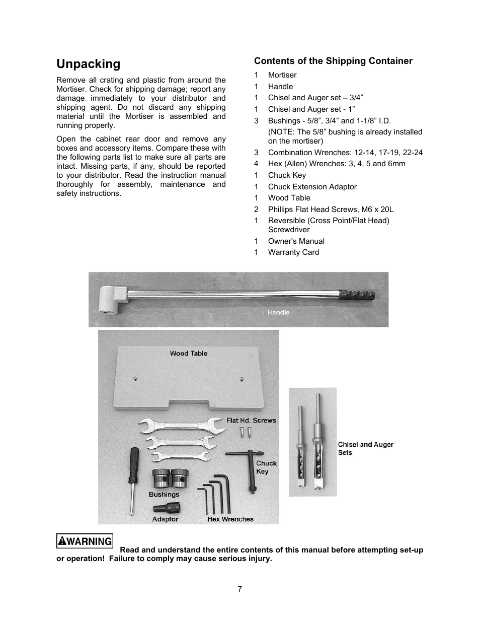 Unpacking | Powermatic 720HD User Manual | Page 7 / 24