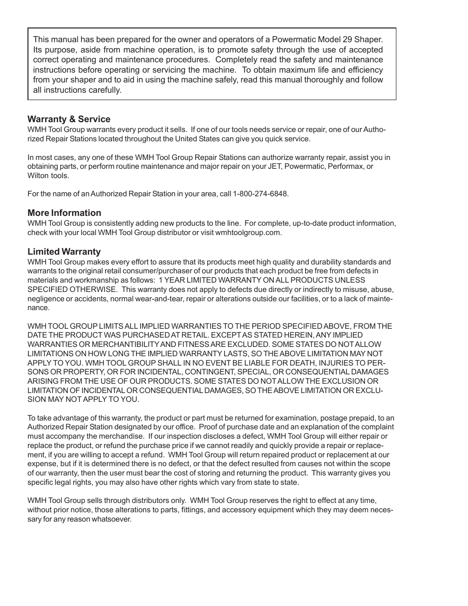 Powermatic Wood Shaper 29 User Manual | Page 2 / 28