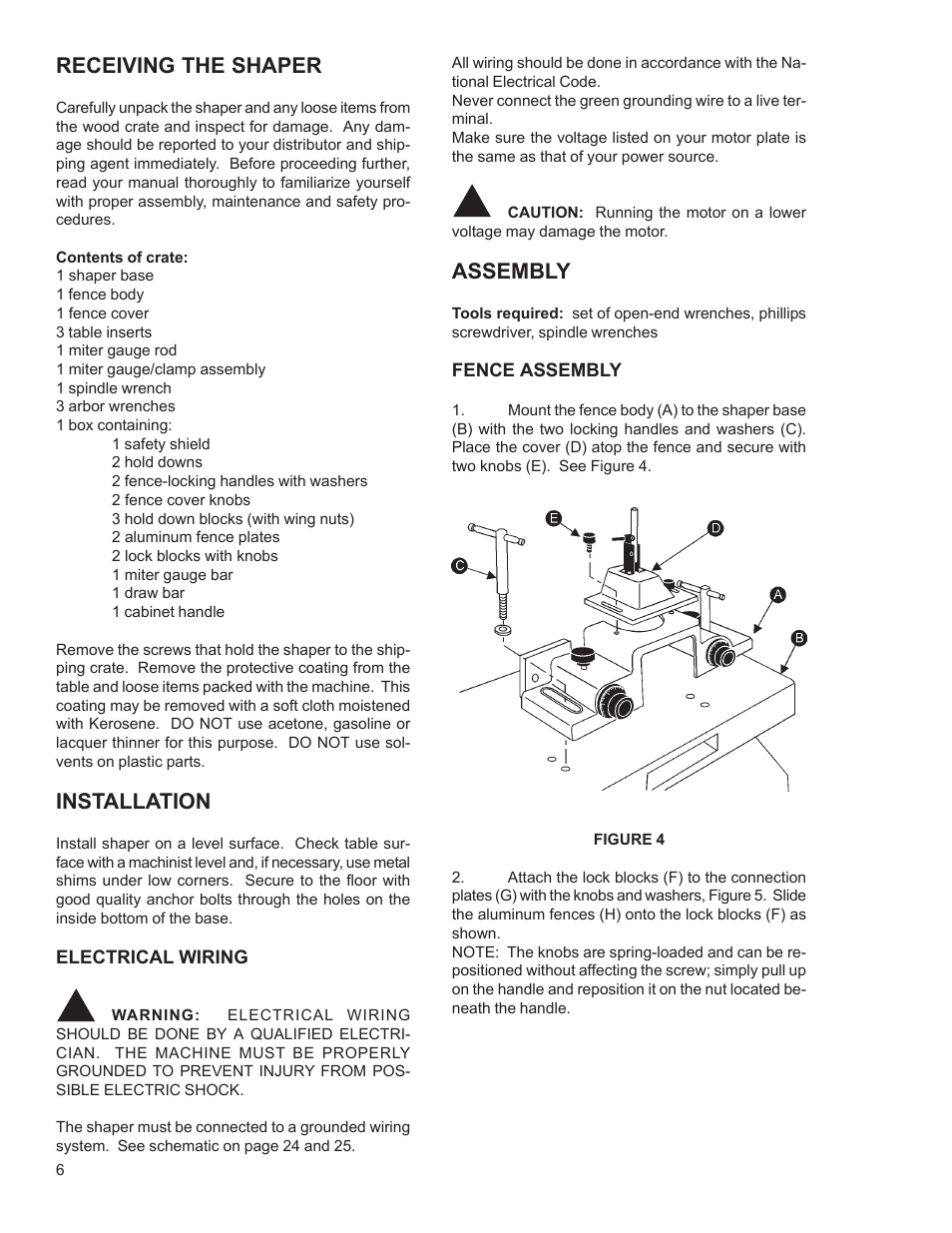 Receiving the shaper, Installation, Assembly | Powermatic Wood Shaper 29 User Manual | Page 6 / 28