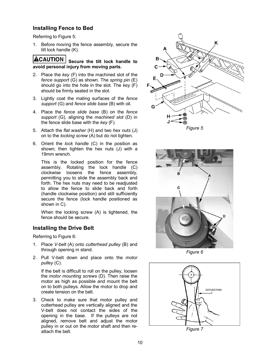Installing fence to bed, Installing the drive belt | Powermatic 54HH User Manual | Page 10 / 40