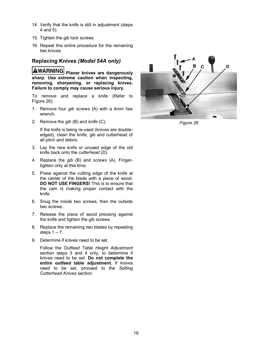 Replacing knives (model 54a only) | Powermatic 54HH User Manual | Page 19 / 40