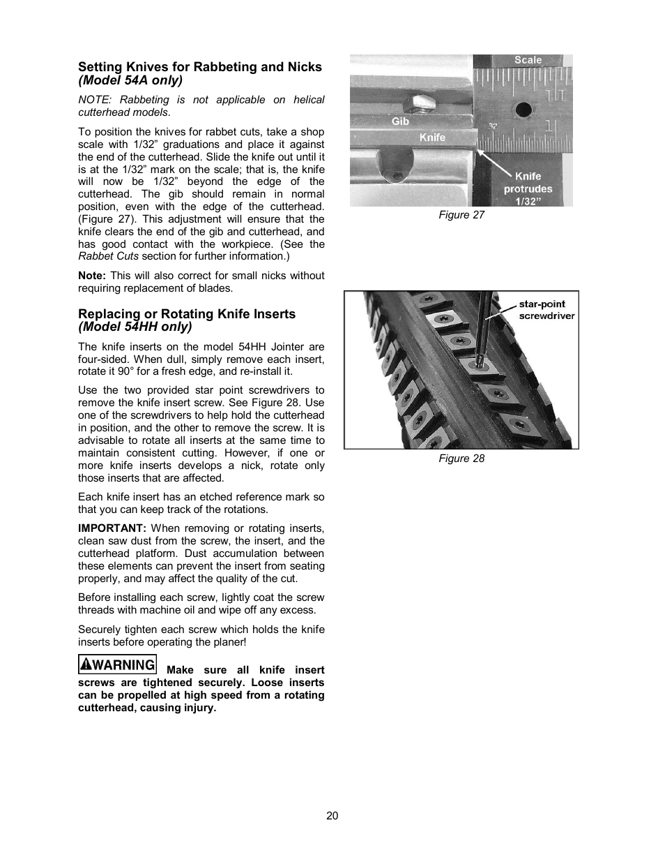 Setting knives for rabbeting and nicks | Powermatic 54HH User Manual | Page 20 / 40