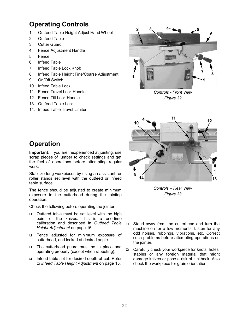 Operating controls, Operation | Powermatic 54HH User Manual | Page 22 / 40