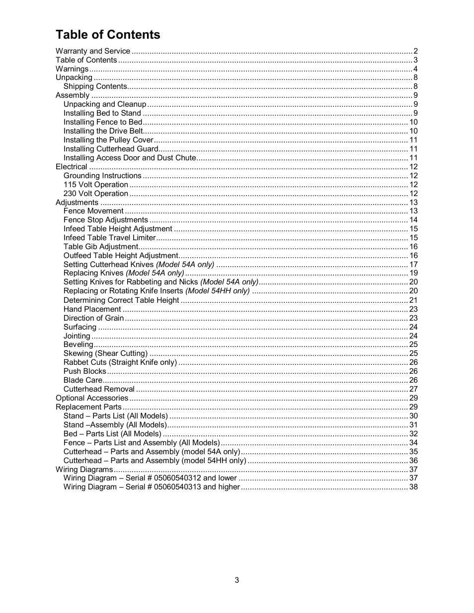 Powermatic 54HH User Manual | Page 3 / 40