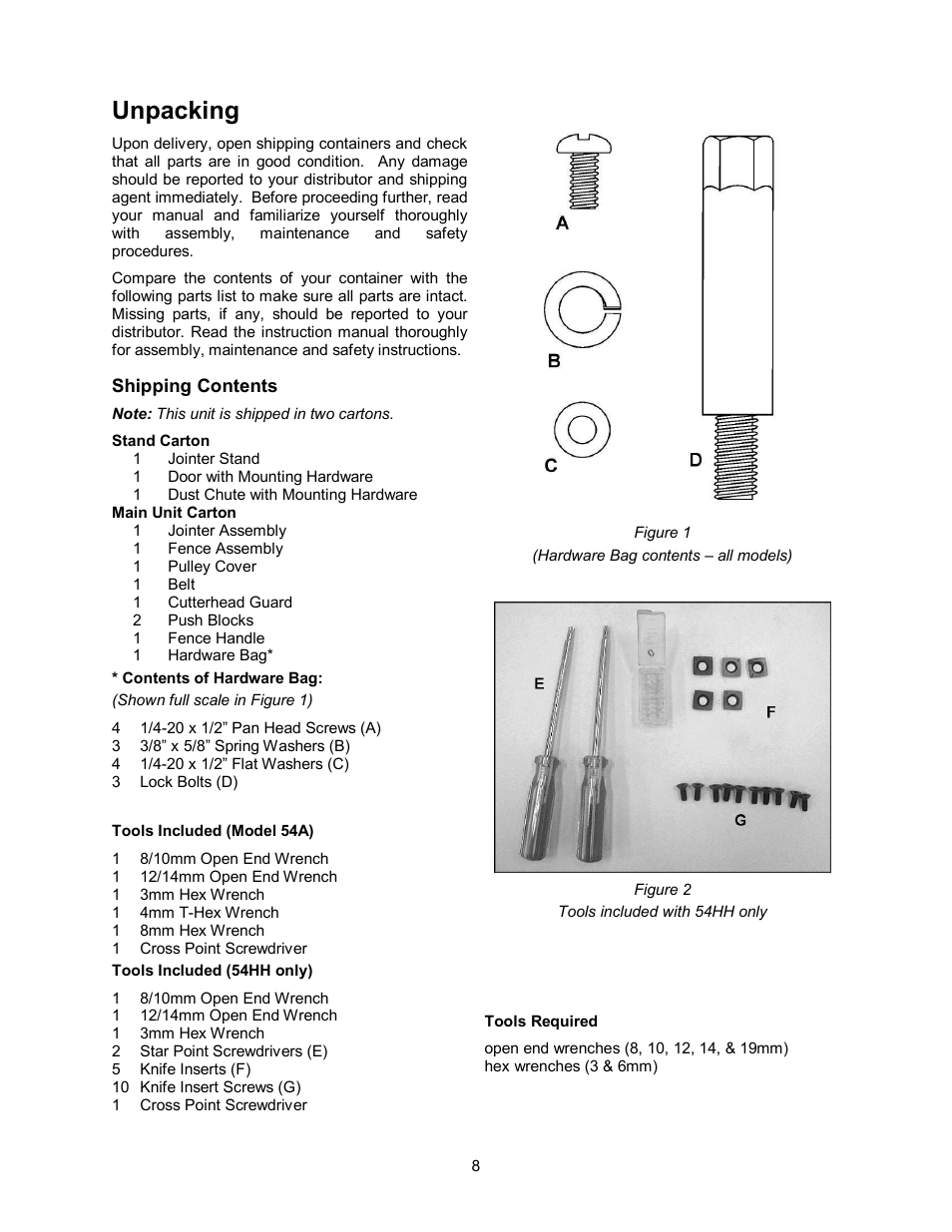 Unpacking | Powermatic 54HH User Manual | Page 8 / 40