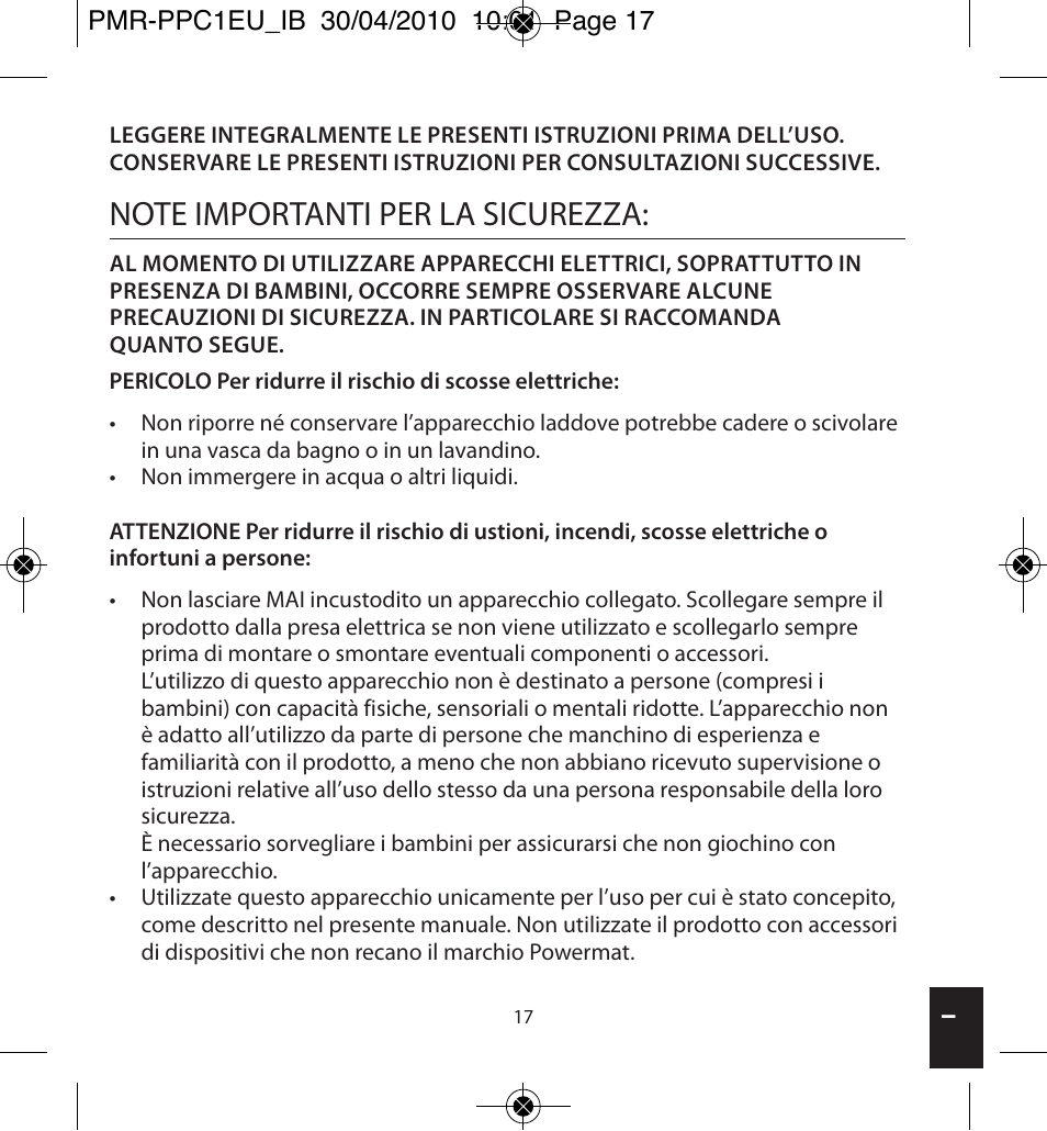 Powermatic POWERMAT PMR-PPC1EU_IB User Manual | Page 17 / 44