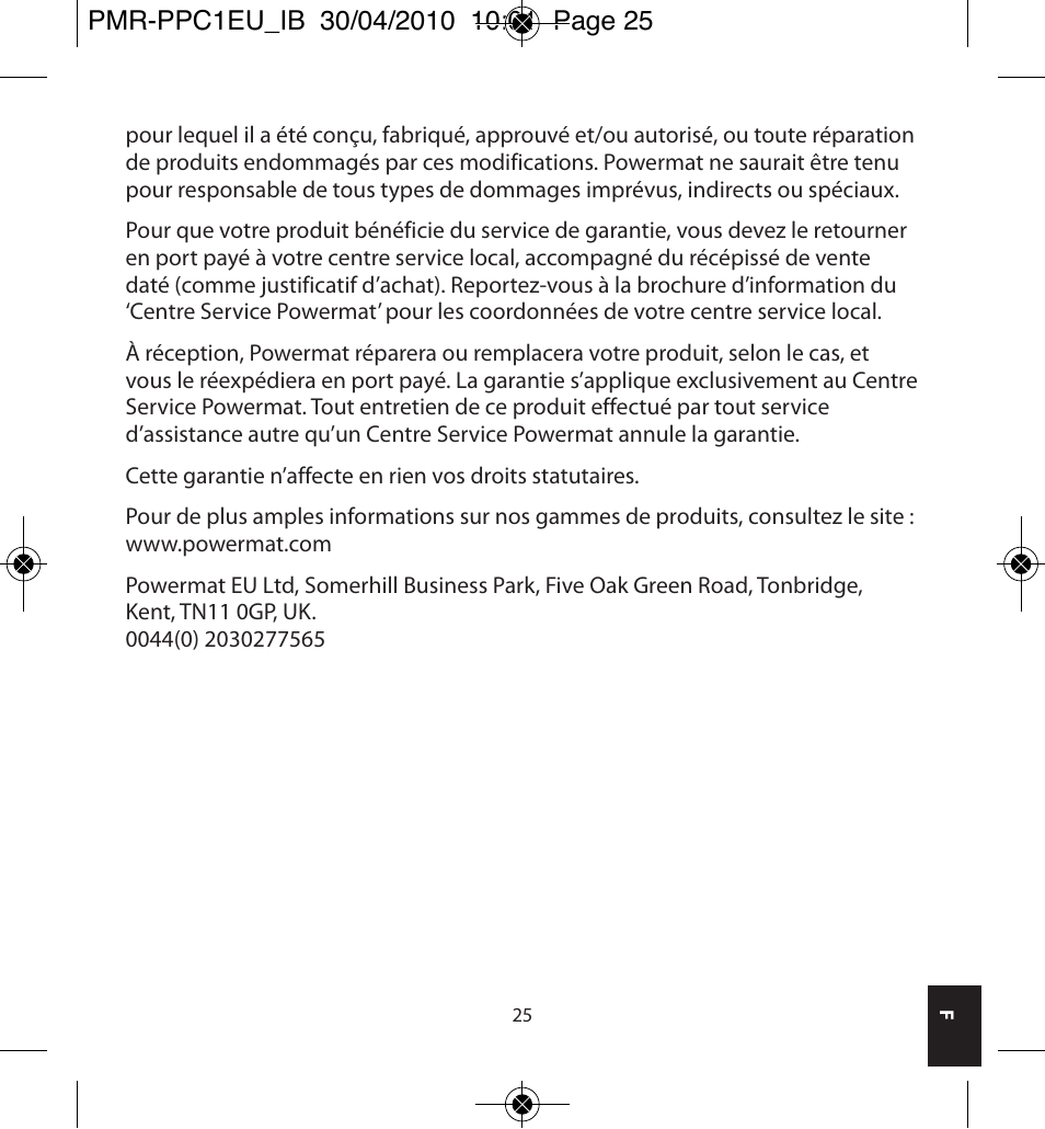 Powermatic POWERMAT PMR-PPC1EU_IB User Manual | Page 25 / 44