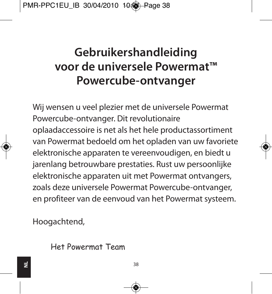 Powermatic POWERMAT PMR-PPC1EU_IB User Manual | Page 38 / 44