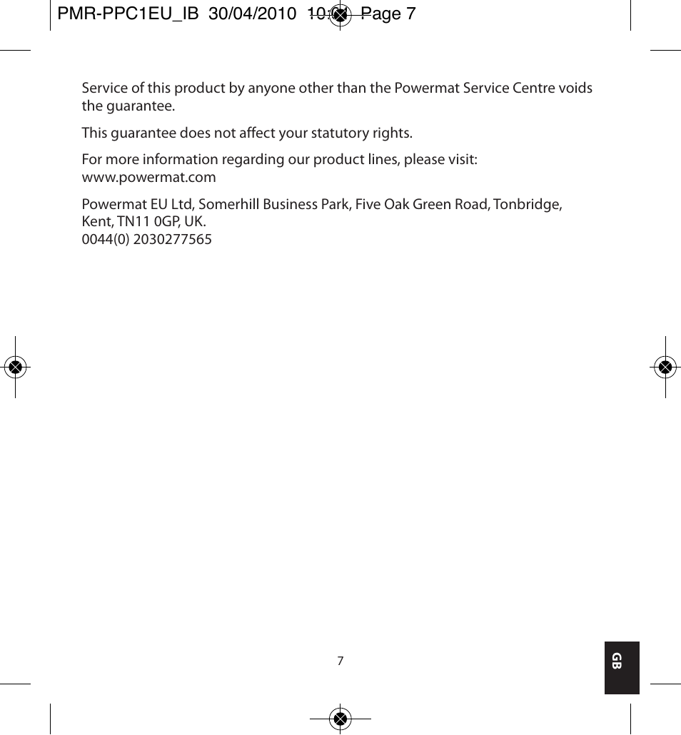 Powermatic POWERMAT PMR-PPC1EU_IB User Manual | Page 7 / 44