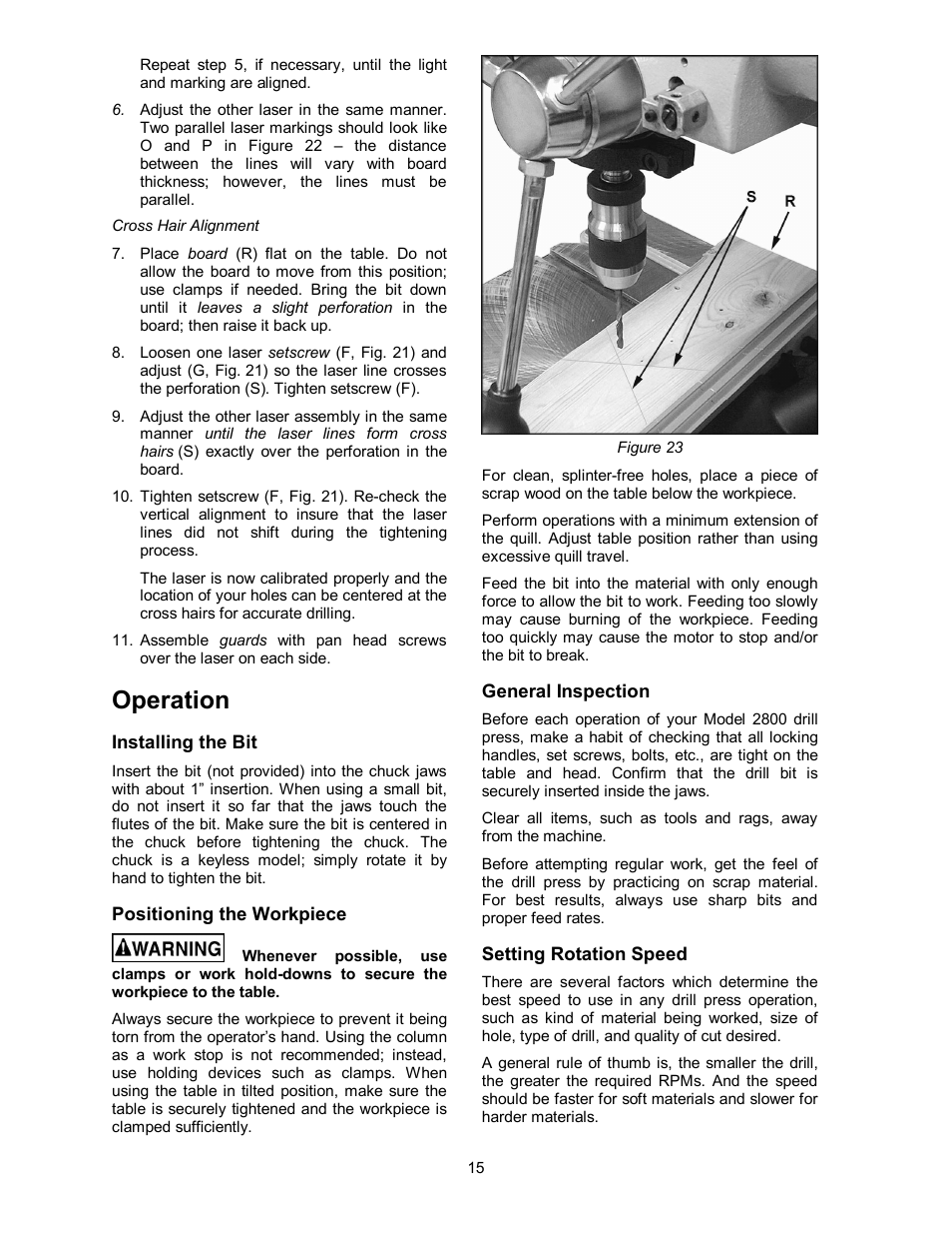 Operation | Powermatic 2800 User Manual | Page 15 / 24
