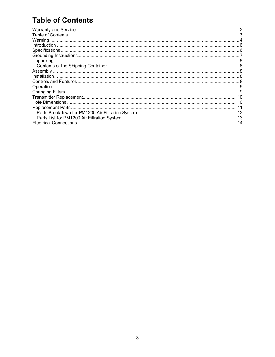 Powermatic AIR FILTRATION SYSTEM PM1200 User Manual | Page 3 / 16