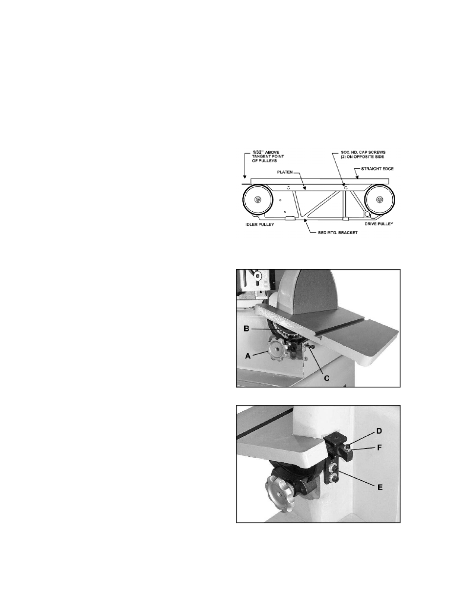 Adjustments, Platen adjustment, Sanding table adjustment | Powermatic 1791291K User Manual | Page 15 / 32